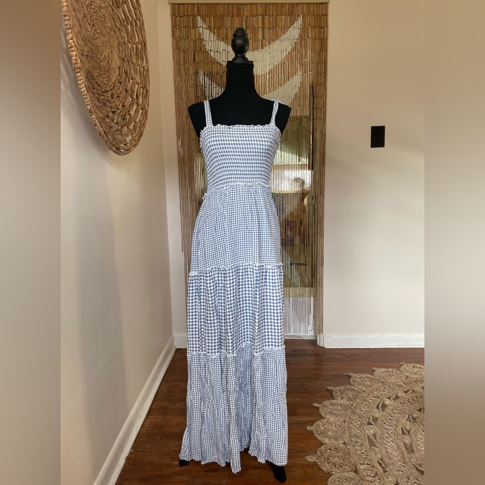 Blue Gingham Maxi Dress